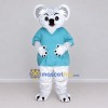 Custom White and Turquoise Koala in Scrubs Mascot Costume Adult Full Body Suit for Health Awareness Events