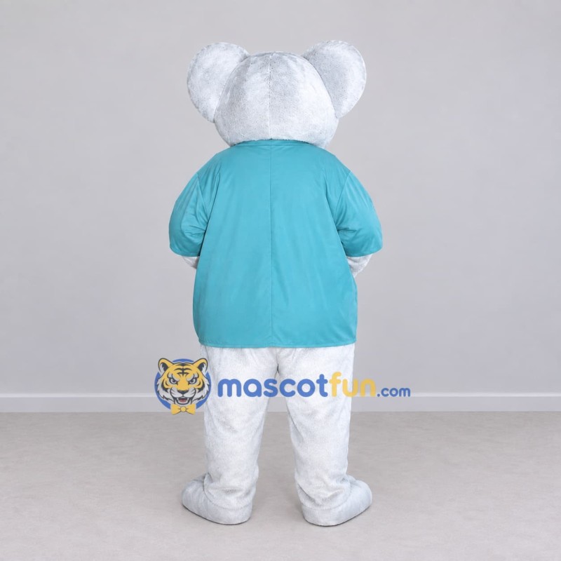 Custom White and Turquoise Koala in Scrubs Mascot Costume Adult Full Body Suit for Health Awareness Events