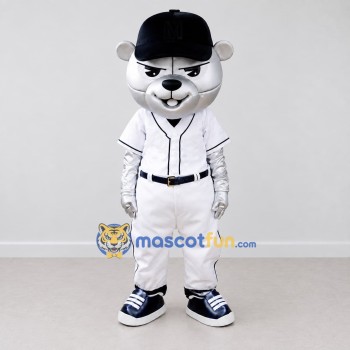Custom White and Black Baseball Bear Mascot Costume Adult Full Body Suit for Sports Events