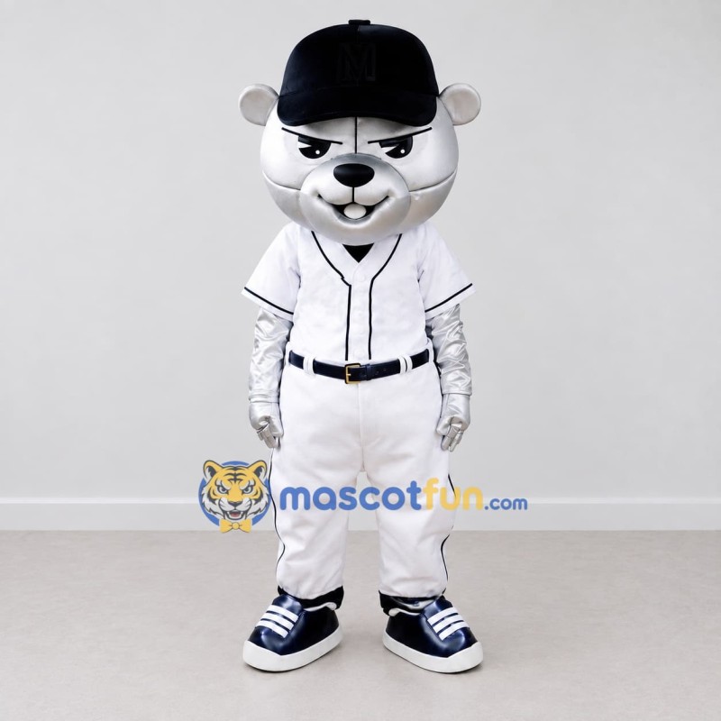 Custom White and Black Baseball Bear Mascot Costume Adult Full Body Suit for Sports Events Custom White and Black Baseball Bear Mascot Costume Adult Full Body Suit for Sports Events