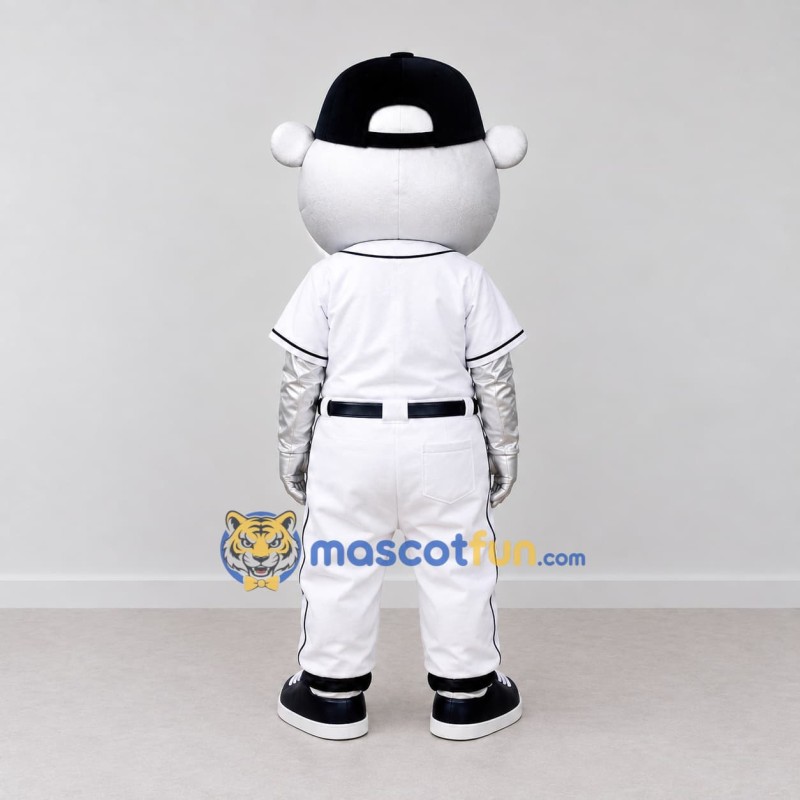 Custom White and Black Baseball Bear Mascot Costume Adult Full Body Suit for Sports Events Custom White and Black Baseball Bear Mascot Costume Adult Full Body Suit for Sports Events