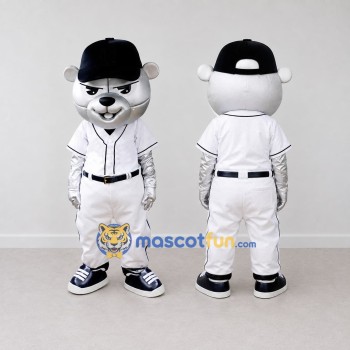 Custom White and Black Baseball Bear Mascot Costume Adult Full Body Suit for Sports Events
