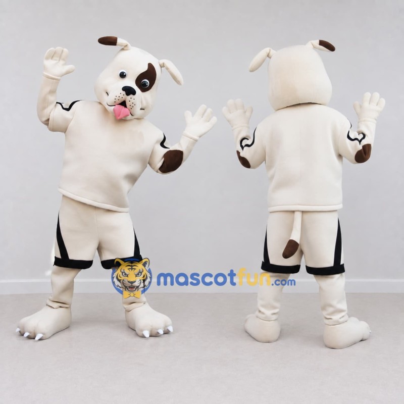 Custom Cream and Brown Dog in Sportswear Mascot Costume Adult Full Body Suit for Sports Events Custom Cream and Brown Dog in Sportswear Mascot Costume Adult Full Body Suit for Sports Events