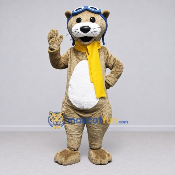 Custom Tan Blue and Yellow Animal Aviator Mascot Costume Adult Full Body Suit for Aviation Events