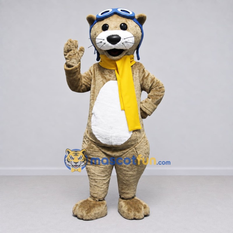 Custom Tan Blue and Yellow Animal Aviator Mascot Costume Adult Full Body Suit for Aviation Events Custom Tan Blue and Yellow Animal Aviator Mascot Costume Adult Full Body Suit for Aviation Events