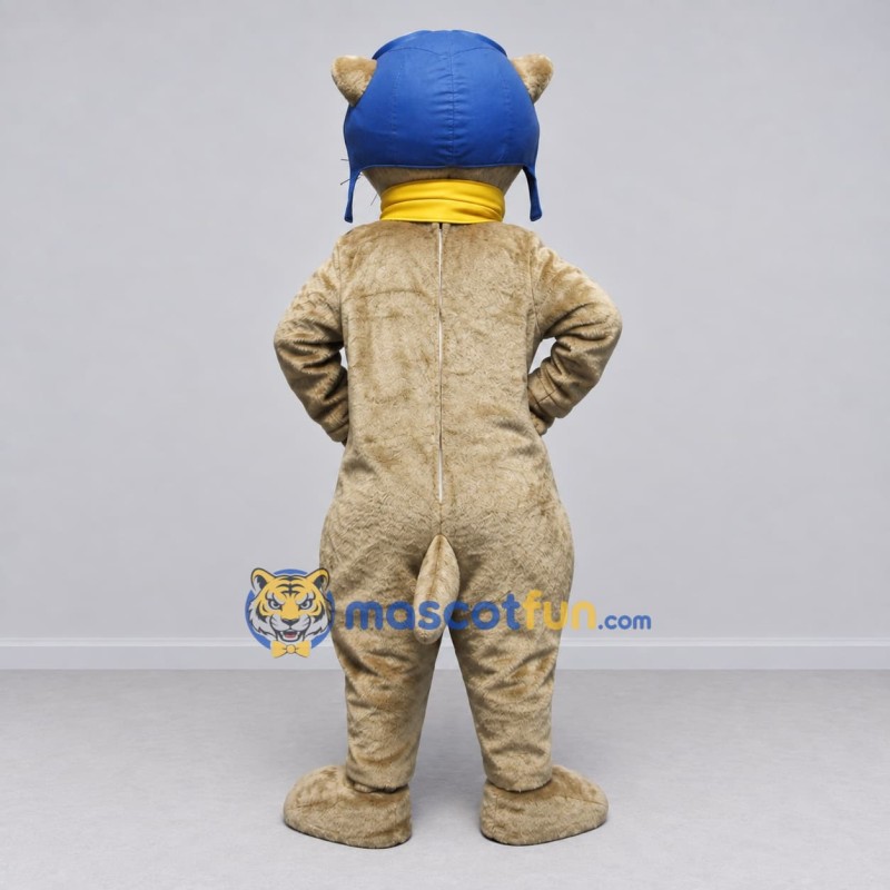 Custom Tan Blue and Yellow Animal Aviator Mascot Costume Adult Full Body Suit for Aviation Events Custom Tan Blue and Yellow Animal Aviator Mascot Costume Adult Full Body Suit for Aviation Events