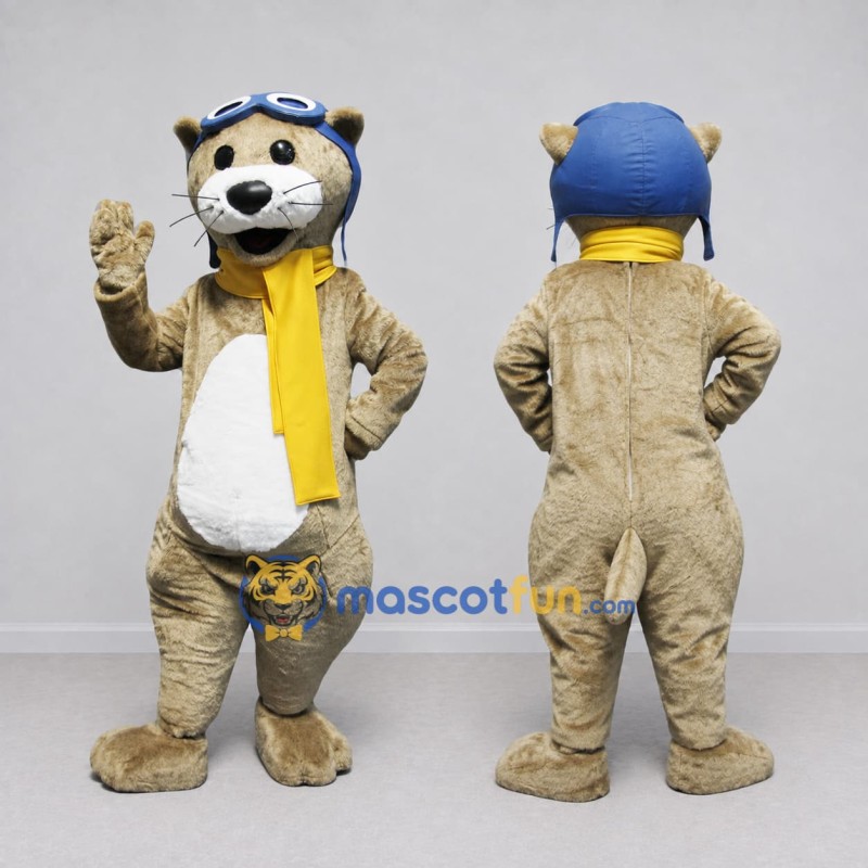 Custom Tan Blue and Yellow Animal Aviator Mascot Costume Adult Full Body Suit for Aviation Events Custom Tan Blue and Yellow Animal Aviator Mascot Costume Adult Full Body Suit for Aviation Events