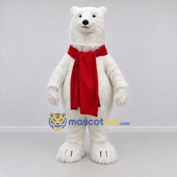 Custom White and Red Polar Bear with Scarf Mascot Costume Adult Full Body Suit for Winter Events Custom White and Red Polar Bear with Scarf Mascot Costume Adult Full Body Suit for Winter Events