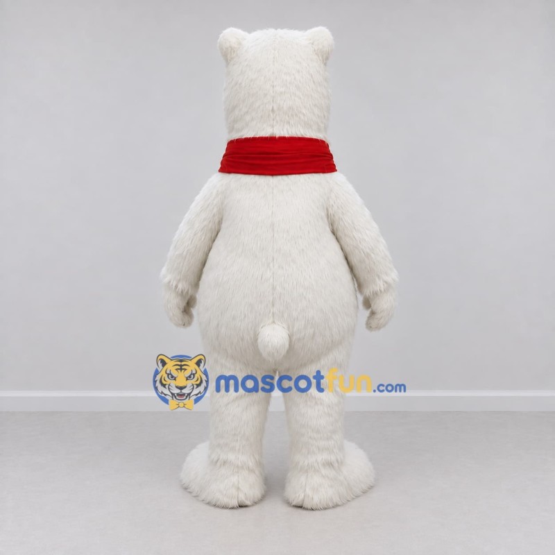 Custom White and Red Polar Bear with Scarf Mascot Costume Adult Full Body Suit for Winter Events Custom White and Red Polar Bear with Scarf Mascot Costume Adult Full Body Suit for Winter Events