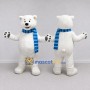Custom White and Blue Polar Bear with Scarf Mascot Costume Adult Full Body Suit for Winter Events