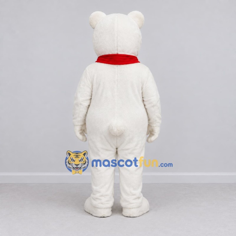 Custom White and Red Polar Bear with Scarf Mascot Costume Adult Full Body Suit for Winter Events Custom White and Red Polar Bear with Scarf Mascot Costume Adult Full Body Suit for Winter Events