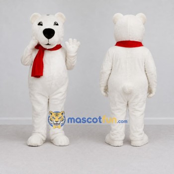 Custom White and Red Polar Bear with Scarf Mascot Costume Adult Full Body Suit for Winter Events