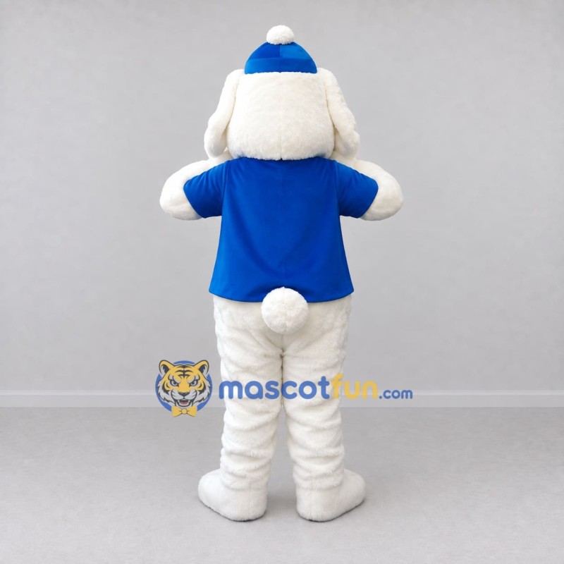 Custom White and Blue Dog in T-Shirt Mascot Costume Adult Full Body Suit for Pet Events Custom White and Blue Dog in T-Shirt Mascot Costume Adult Full Body Suit for Pet Events