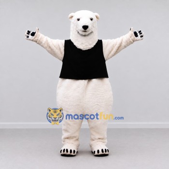 Custom White and Black Polar Bear in Vest Mascot Costume Adult Full Body Suit for Winter Events Custom White and Black Polar Bear in Vest Mascot Costume Adult Full Body Suit for Winter Events