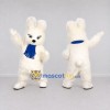 Custom White and Blue Rabbit with Scarf Mascot Costume Adult Full Body Suit for Winter Events Custom White and Blue Rabbit with Scarf Mascot Costume Adult Full Body Suit for Winter Events
