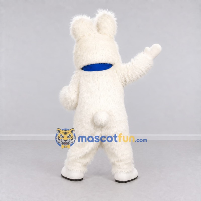 Custom White and Blue Rabbit with Scarf Mascot Costume Adult Full Body Suit for Winter Events Custom White and Blue Rabbit with Scarf Mascot Costume Adult Full Body Suit for Winter Events