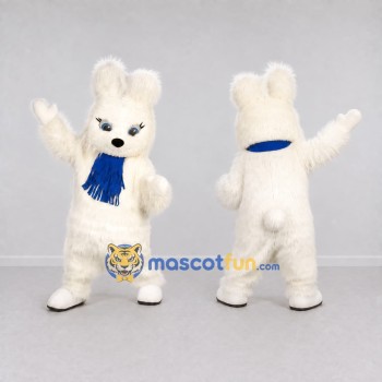 Custom White and Blue Rabbit with Scarf Mascot Costume Adult Full Body Suit for Winter Events