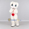 Custom White and Red Lop-Eared Rabbit with Heart Mascot Costume Adult Full Body Suit for Valentine's Events Custom White and Red Lop-Eared Rabbit with Heart Mascot Costume Adult Full Body Suit for Valentine's Events