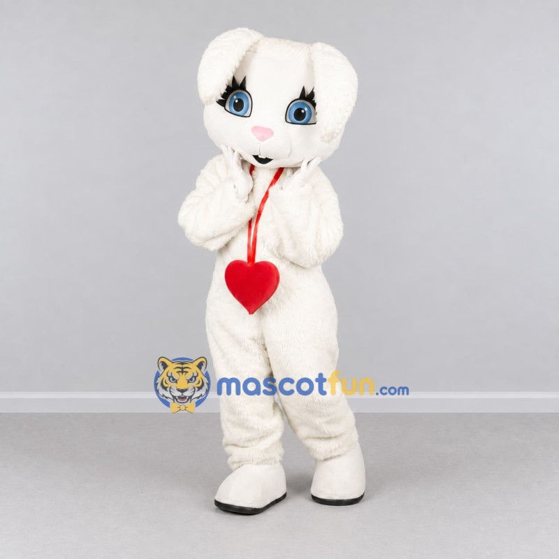Custom White and Red Lop-Eared Rabbit with Heart Mascot Costume Adult Full Body Suit for Valentine's Events Custom White and Red Lop-Eared Rabbit with Heart Mascot Costume Adult Full Body Suit for Valentine's Events
