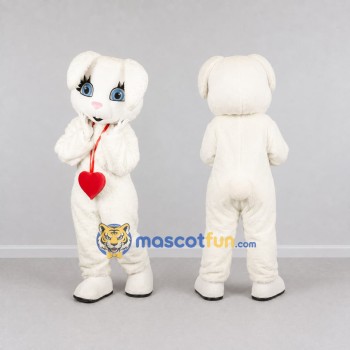 Custom White and Red Lop-Eared Rabbit with Heart Mascot Costume Adult Full Body Suit for Valentine's Events