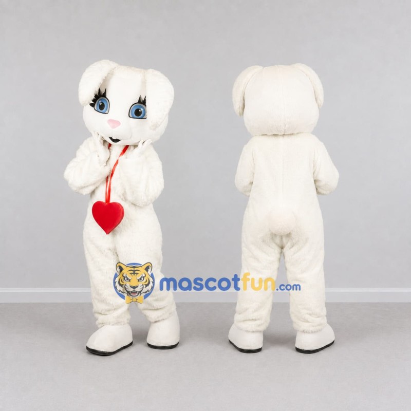 Custom White and Red Lop-Eared Rabbit with Heart Mascot Costume Adult Full Body Suit for Valentine's Events Custom White and Red Lop-Eared Rabbit with Heart Mascot Costume Adult Full Body Suit for Valentine's Events