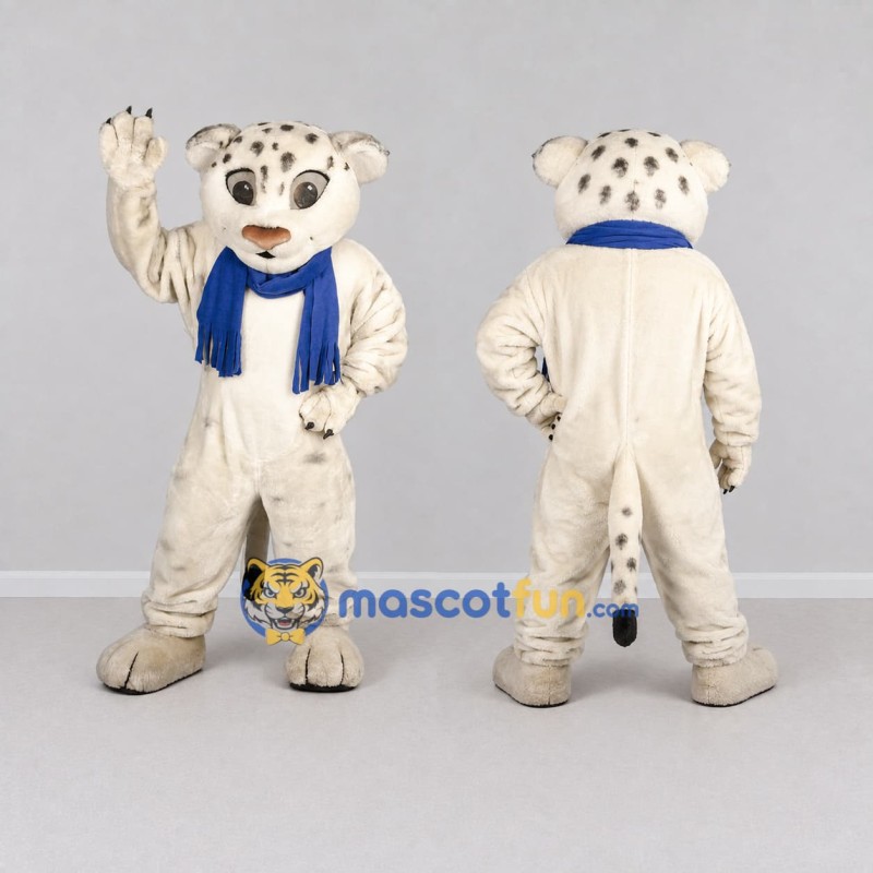 Custom Cream and Blue Spotted Cat with Scarf Mascot Costume Adult Full Body Suit for Wildlife Events