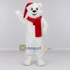 Custom White and Red Christmas Polar Bear Mascot Costume Adult Full Body Suit for Holiday Events Custom White and Red Christmas Polar Bear Mascot Costume Adult Full Body Suit for Holiday Events