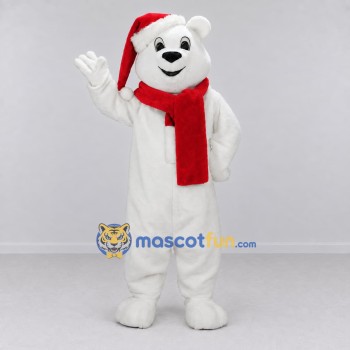 Custom White and Red Christmas Polar Bear Mascot Costume Adult Full Body Suit for Holiday Events Custom White and Red Christmas Polar Bear Mascot Costume Adult Full Body Suit for Holiday Events