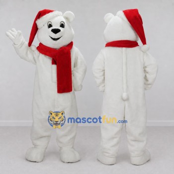 Custom White and Red Christmas Polar Bear Mascot Costume Adult Full Body Suit for Holiday Events