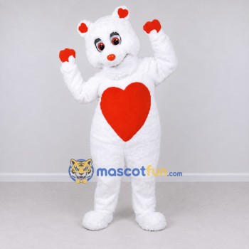 Custom White and Red Bear with Heart Mascot Costume Adult Full Body Suit for Valentine's Events Custom White and Red Bear with Heart Mascot Costume Adult Full Body Suit for Valentine's Events
