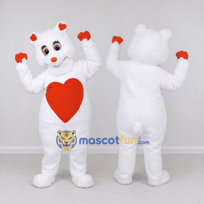Custom White and Red Bear with Heart Mascot Costume Adult Full Body Suit for Valentine's Events Custom White and Red Bear with Heart Mascot Costume Adult Full Body Suit for Valentine's Events
