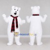 Custom White and Red Polar Bear with Plaid Scarf Mascot Costume Adult Full Body Suit for Winter Events Custom White and Red Polar Bear with Plaid Scarf Mascot Costume Adult Full Body Suit for Winter Events