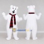 Custom White and Red Polar Bear with Plaid Scarf Mascot Costume Adult Full Body Suit for Winter Events