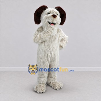 Custom White and Brown Shaggy Dog Mascot Costume Adult Full Body Suit for Pet Events