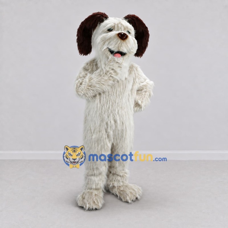 Custom White and Brown Shaggy Dog Mascot Costume Adult Full Body Suit for Pet Events Custom White and Brown Shaggy Dog Mascot Costume Adult Full Body Suit for Pet Events