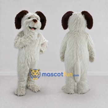 Custom White and Brown Shaggy Dog Mascot Costume Adult Full Body Suit for Pet Events