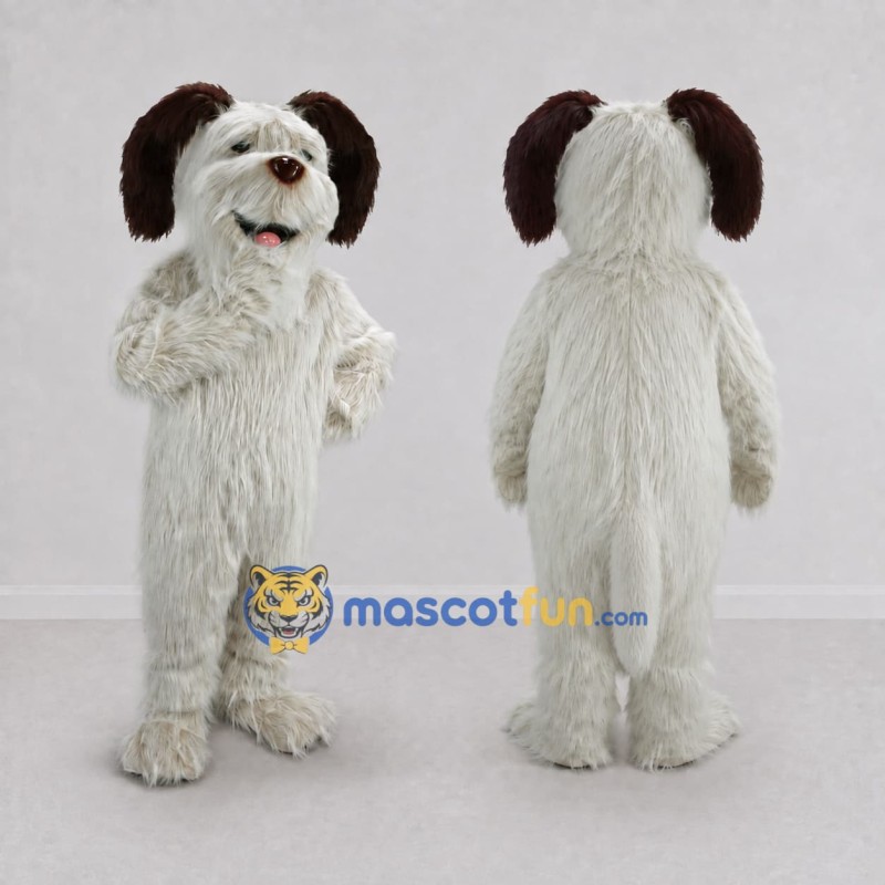 Custom White and Brown Shaggy Dog Mascot Costume Adult Full Body Suit for Pet Events Custom White and Brown Shaggy Dog Mascot Costume Adult Full Body Suit for Pet Events