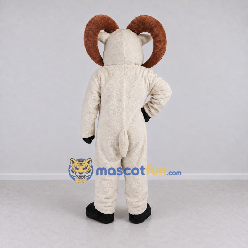 Custom Cream and Brown Ram Mascot Costume Adult Full Body Suit for Farm Events Custom Cream and Brown Ram Mascot Costume Adult Full Body Suit for Farm Events