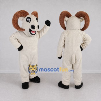 Custom Cream and Brown Ram Mascot Costume Adult Full Body Suit for Farm Events