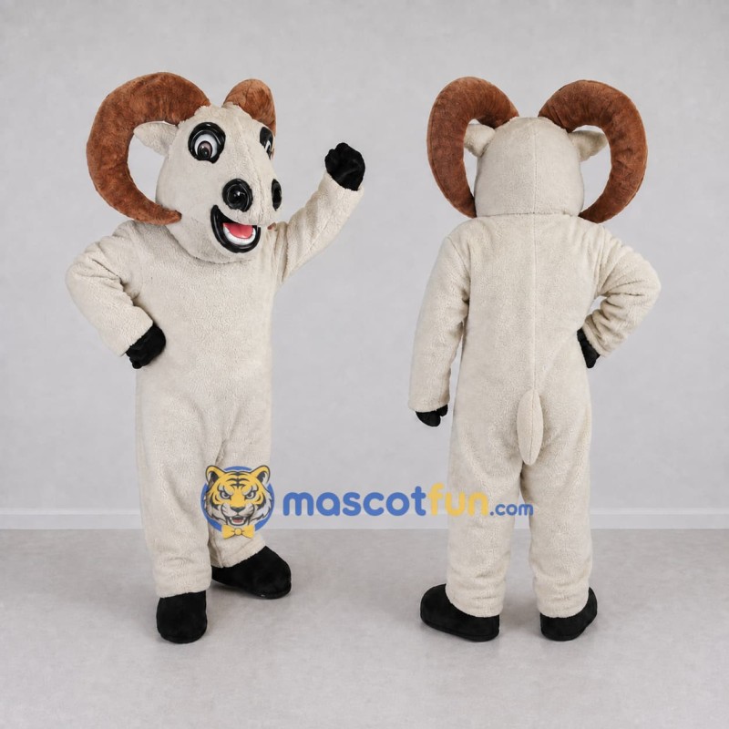 Custom Cream and Brown Ram Mascot Costume Adult Full Body Suit for Farm Events Custom Cream and Brown Ram Mascot Costume Adult Full Body Suit for Farm Events