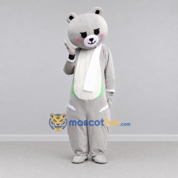 Custom Gray and White Bear with Scarf Mascot Costume Adult Full Body Suit for Children's Events Custom Gray and White Bear with Scarf Mascot Costume Adult Full Body Suit for Children's Events