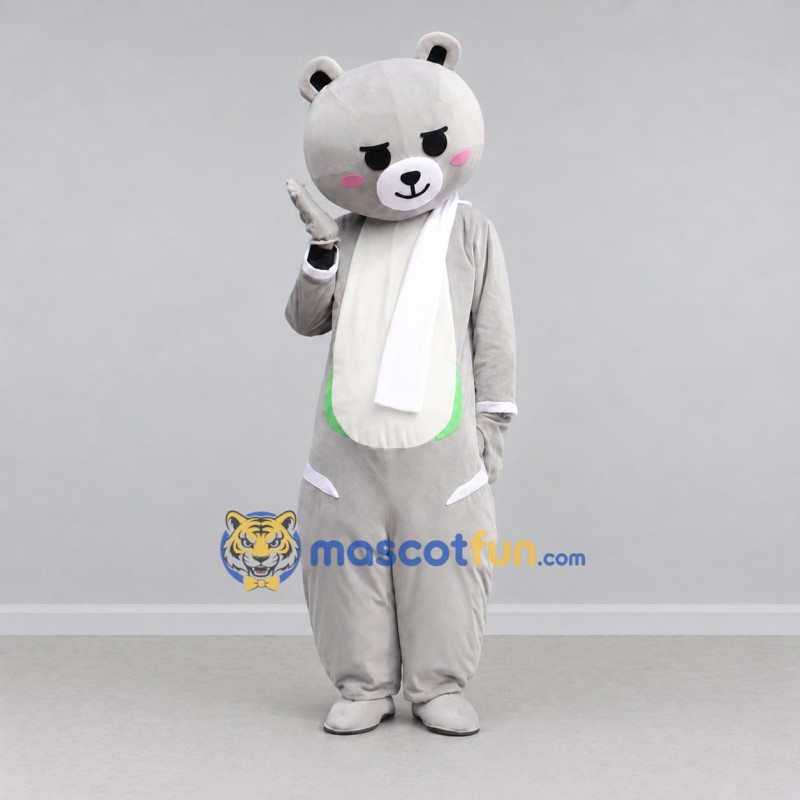 Custom Gray and White Bear with Scarf Mascot Costume Adult Full Body Suit for Children's Events
