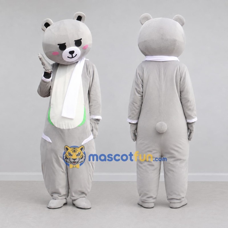 Custom Gray and White Bear with Scarf Mascot Costume Adult Full Body Suit for Children's Events