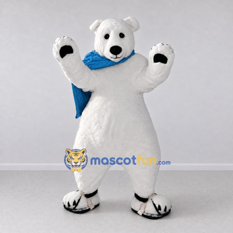 Custom White and Blue Polar Bear with Cape Mascot Costume Adult Full Body Suit for Winter Events Custom White and Blue Polar Bear with Cape Mascot Costume Adult Full Body Suit for Winter Events