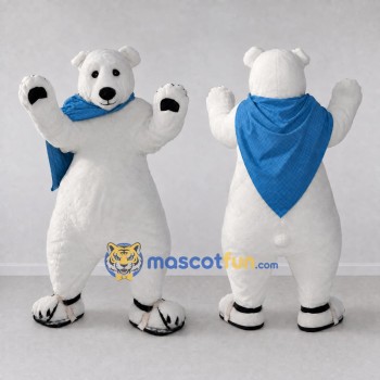 Custom White and Blue Polar Bear with Cape Mascot Costume Adult Full Body Suit for Winter Events