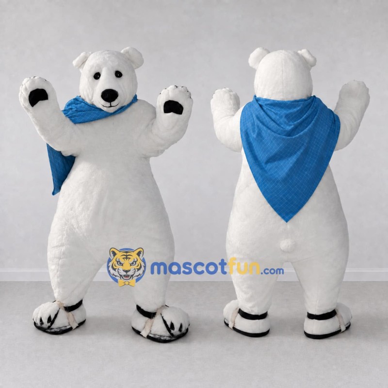 Custom White and Blue Polar Bear with Cape Mascot Costume Adult Full Body Suit for Winter Events Custom White and Blue Polar Bear with Cape Mascot Costume Adult Full Body Suit for Winter Events