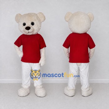 Custom White and Red Teddy Bear in T-Shirt Mascot Costume Adult Full Body Suit for Children's Events