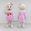 Custom Cream and Pink Lamb in Dress Mascot Costume Adult Full Body Suit for Farm Events