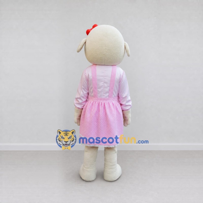 Custom Cream and Pink Lamb in Dress Mascot Costume Adult Full Body Suit for Farm Events