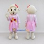 Custom Cream and Pink Lamb in Dress Mascot Costume Adult Full Body Suit for Farm Events